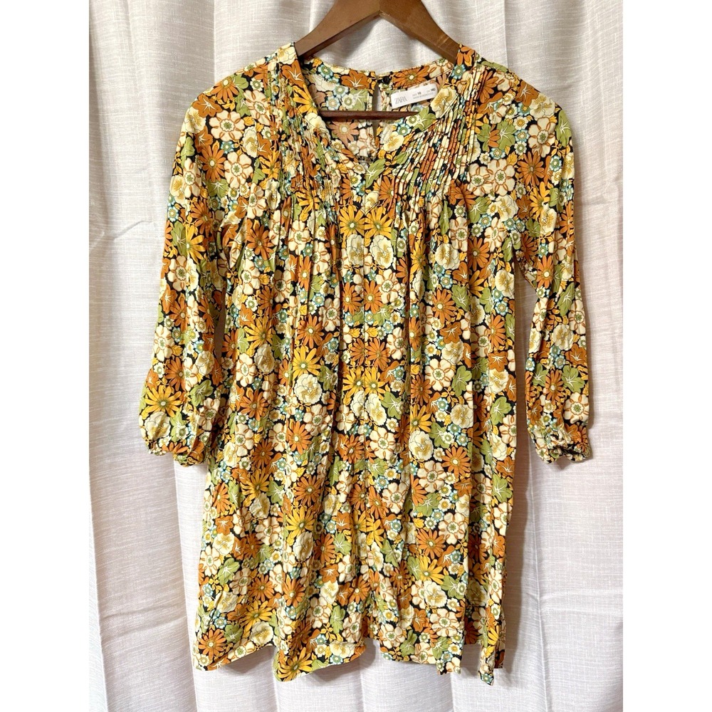 Zara Kids Girl Floral Print Dress Ocher Fall Burnt Orange Size 10